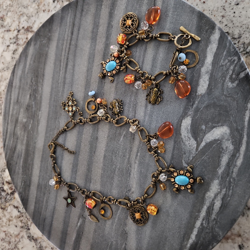 Antique Gold Charm Necklace and Bracelet Set